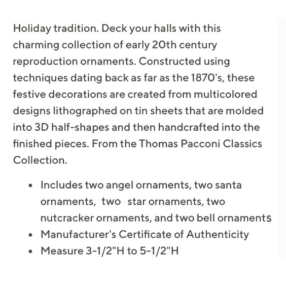 Vintage Thomas Pacconi Classic Christmas Ornaments Set of 10 New Original Box - Picture 2 of 11